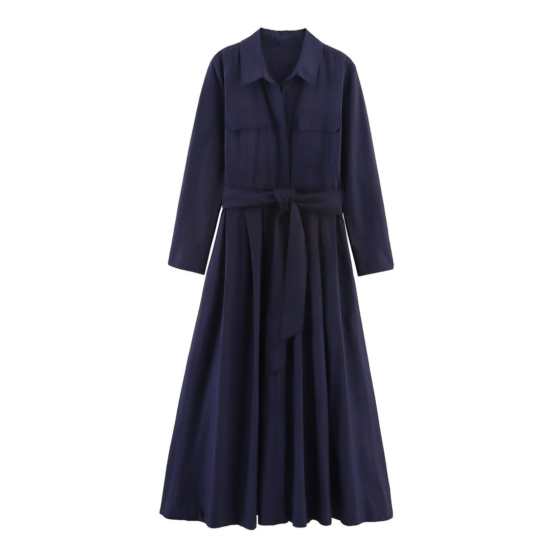 Damen Hemdblusenkleid mit Taillengürtel und A-Linien-Skirt Shop Nory