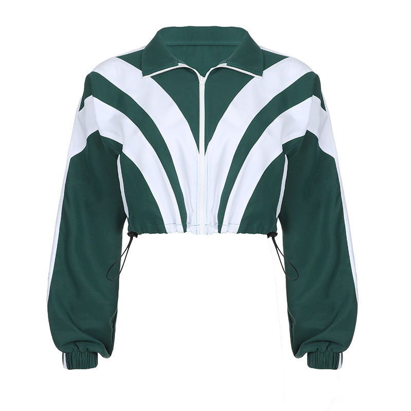 Damen nan kurz geschnittene sportliche Cropped-Bomberjacke mit durchgehendem Reißverschluss und tailliertem Kordelzug Shop Nory