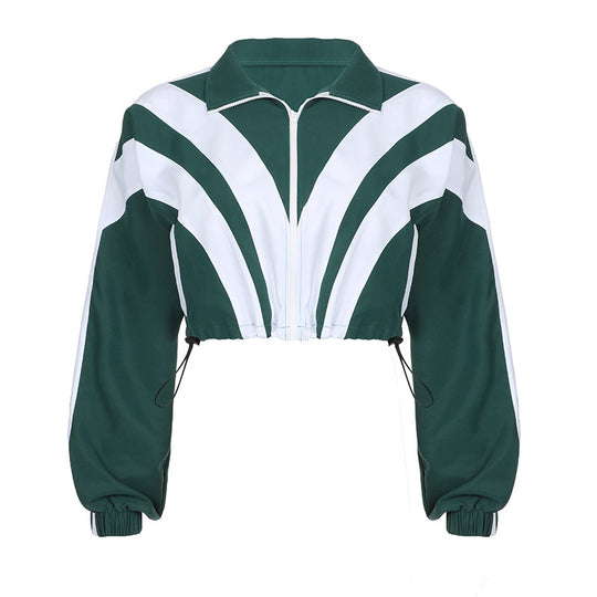 Damen nan kurz geschnittene sportliche Cropped-Bomberjacke mit durchgehendem Reißverschluss und tailliertem Kordelzug Shop Nory