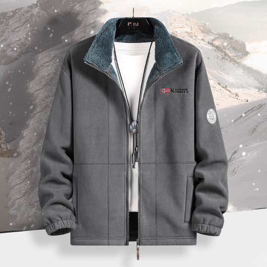 Herren Warme Fleecejacke mit Teddykragen, durchgehendem Reißverschluss und Utility-Taschen Shop Nory