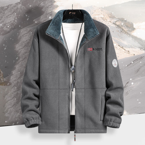 Herren Warme Fleecejacke mit Teddykragen, durchgehendem Reißverschluss und Utility-Taschen Shop Nory