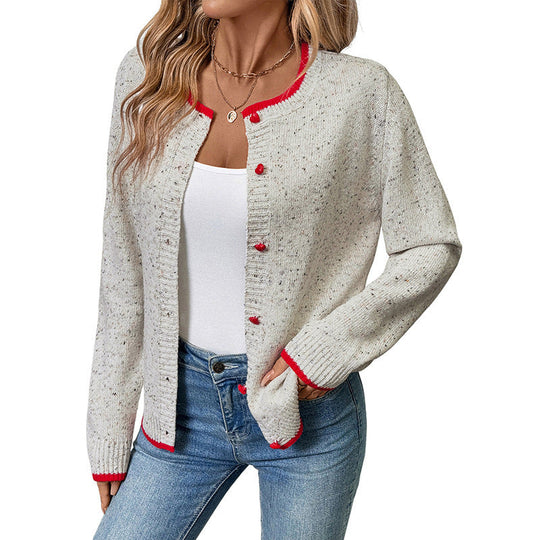 Damen Kurzgeschnittener Bouclé-Cardigan mit Kontrastbündchen und dekorativen Herzknöpfen Shop Nory