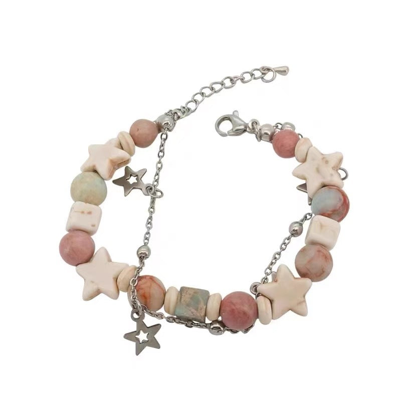 Damen Armband mit bunten Halbedelsteinen und funkelndem Sternenanhänger Shop Nory