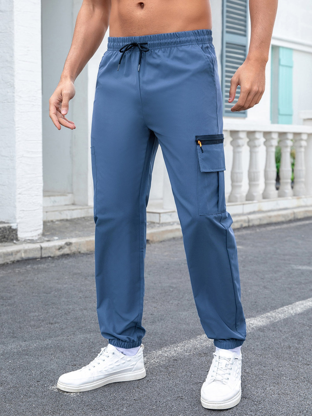 Herren Tech-Cargo-Jogginghose mit elastischem Tunnelzug, Reißverschluss‑Beintasche & eng anliegendem Fußbündchen Shop Nory