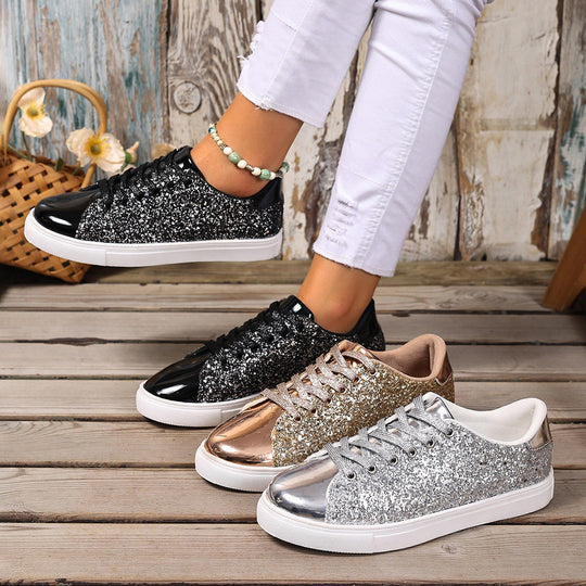 Damen Glitzernde Sneakers mit verspiegelter Zehenkappe und bequemer Polsterung Shopnory