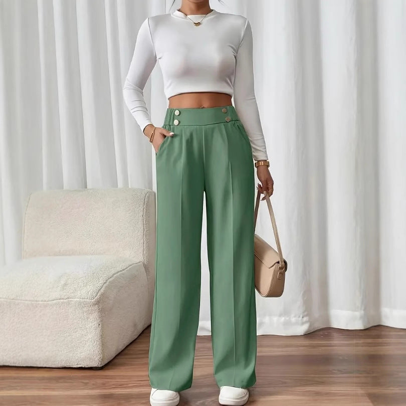 Damen Klassische weite Hose mit Knopfleiste und Taschen