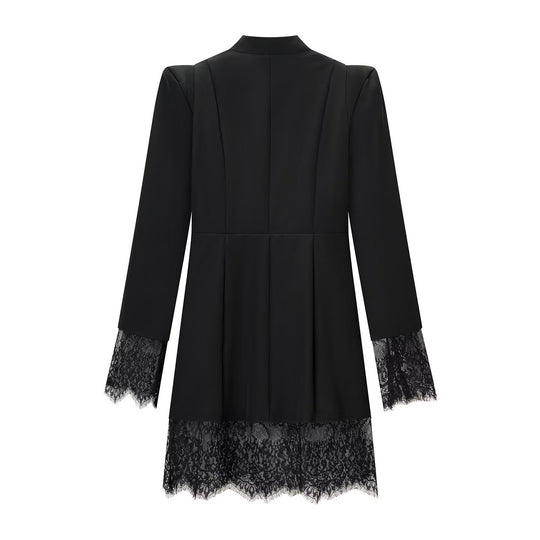 Damen Langarm-Minikleid mit Stehkragen, Cut-outs, goldenen Zierknöpfen und Spitzenbesatz Shop Nory