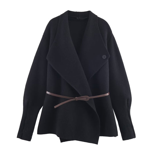 Damen Wickel-Mantel mit Oversize-Schalkragen und Taillengürtel Shop Nory