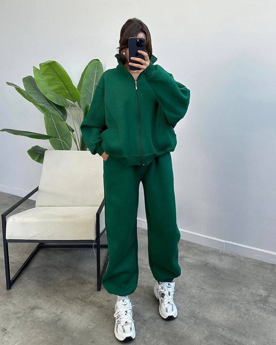 Damen Oversize Fleece-Set mit Reißverschlussjacke und weiten Jogginghosen Shop Nory