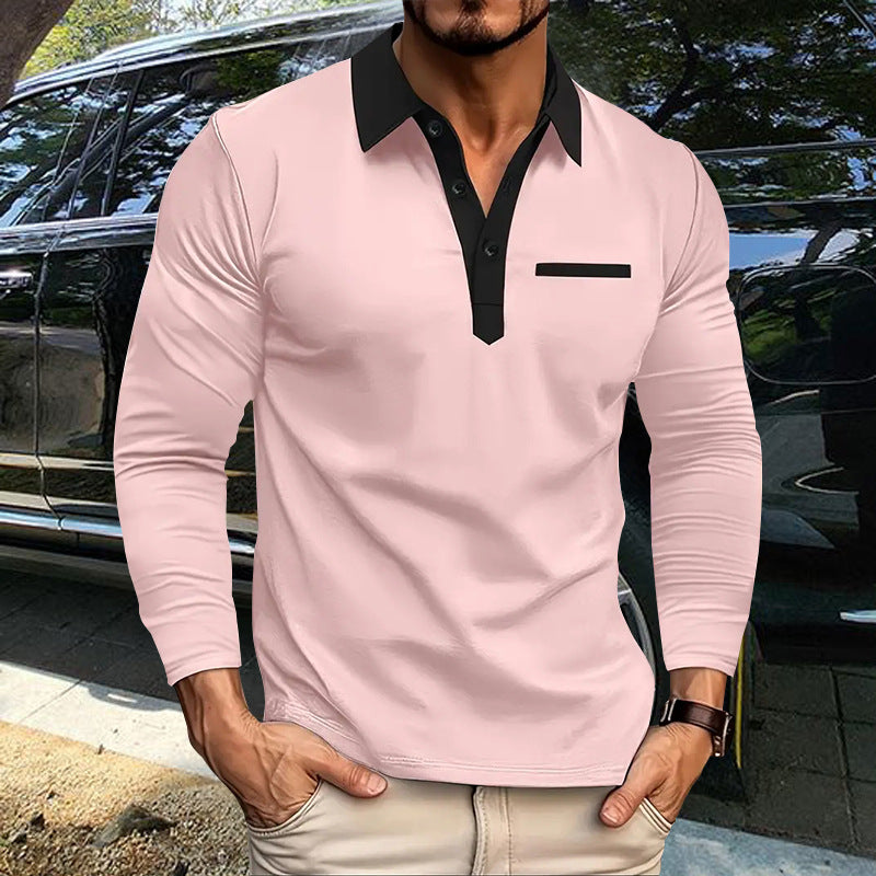Herren nan stretchiges Langarm-Polo mit kontrastierter Knopfleiste und Brustblende Shop Nory