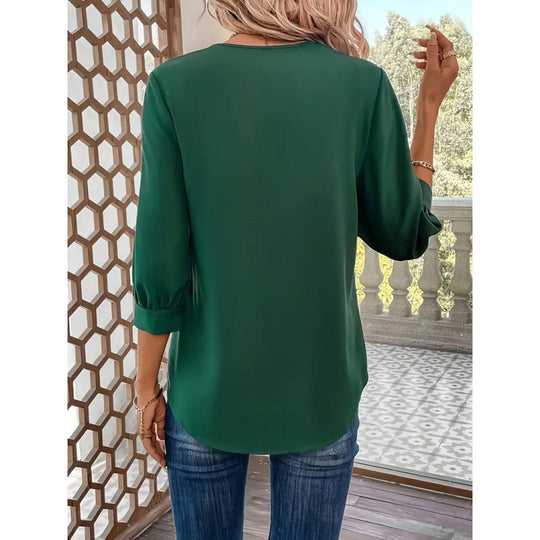 Damen Elegante ViskosShopnoryluse mit 3/4-Ärmeln und V-Ausschnitt