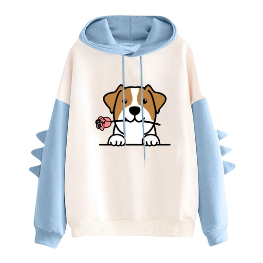 Damen nan Kapuzenpullover mit niedlichem Hunde‑und‑Katzen‑Print und 3D-Stacheln an den Ärmeln Shop Nory