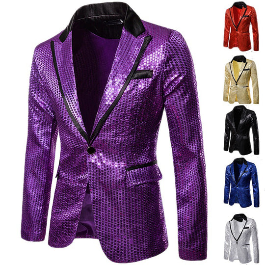Herren Pailletten-Sakko mit kontrastierendem Revers und taillierter Silhouette Shop Nory