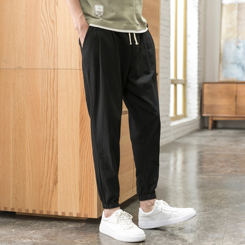 Herren Relaxed-Fit Leinenmix Jogginghose mit Bundfalten, Kordelzug und elastischen Beinabschlüssen Shop Nory