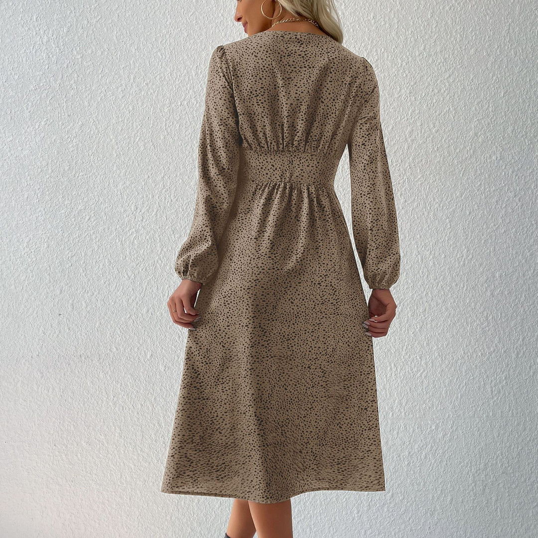 Damen V‑Ausschnitt Midikleid mit Knopfleiste, taillierter Schnitt und Ballonärmeln Shop Nory