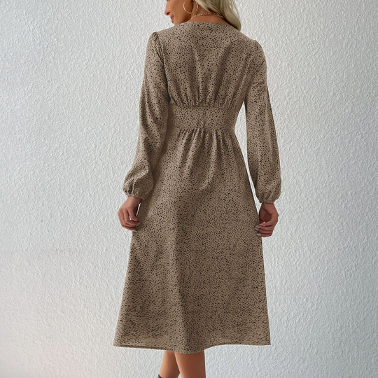Damen V‑Ausschnitt Midikleid mit Knopfleiste, taillierter Schnitt und Ballonärmeln Shop Nory
