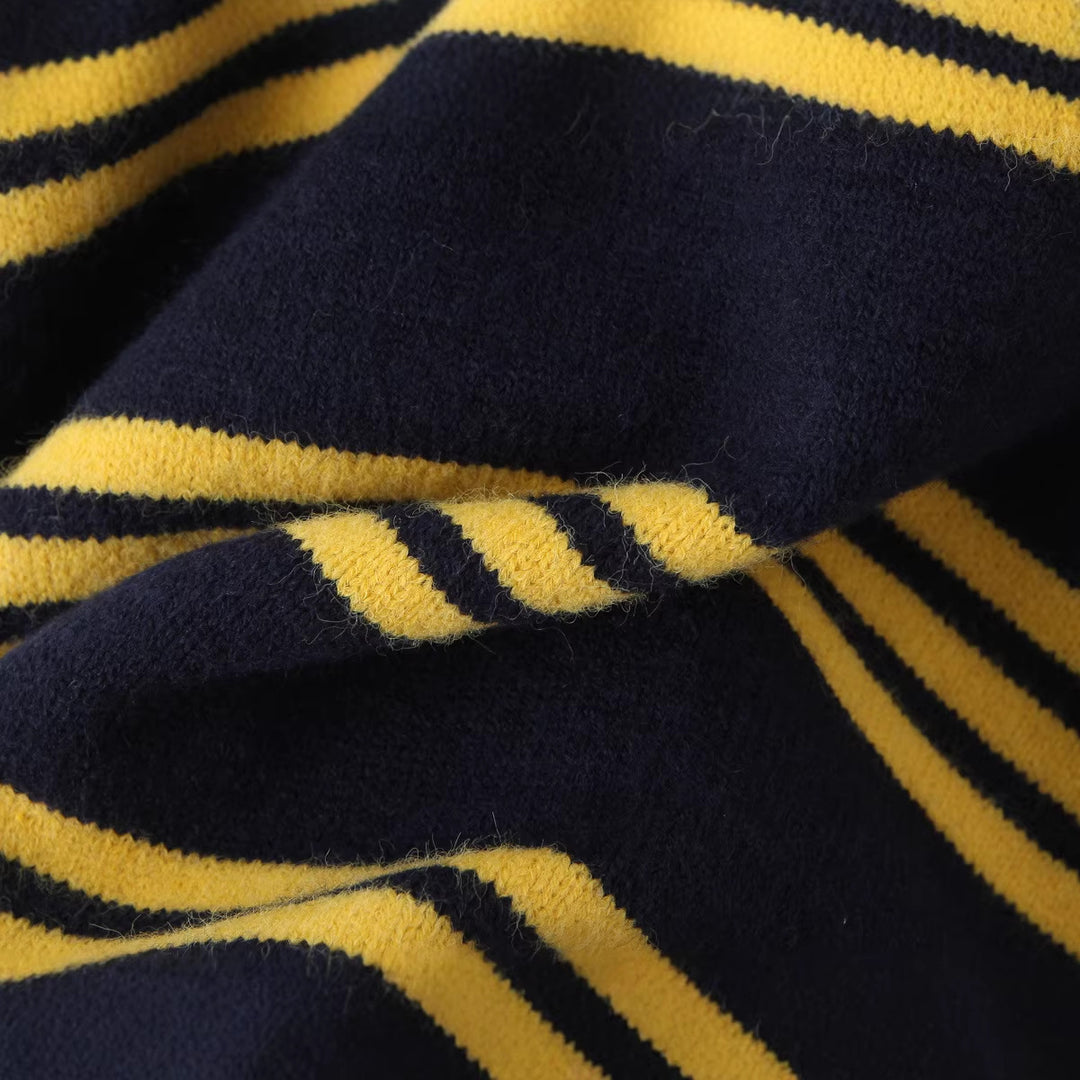 Damen Oversize Polokragen-Strickpullover mit mehrfarbigen Streifen und Rippbündchen Shop Nory