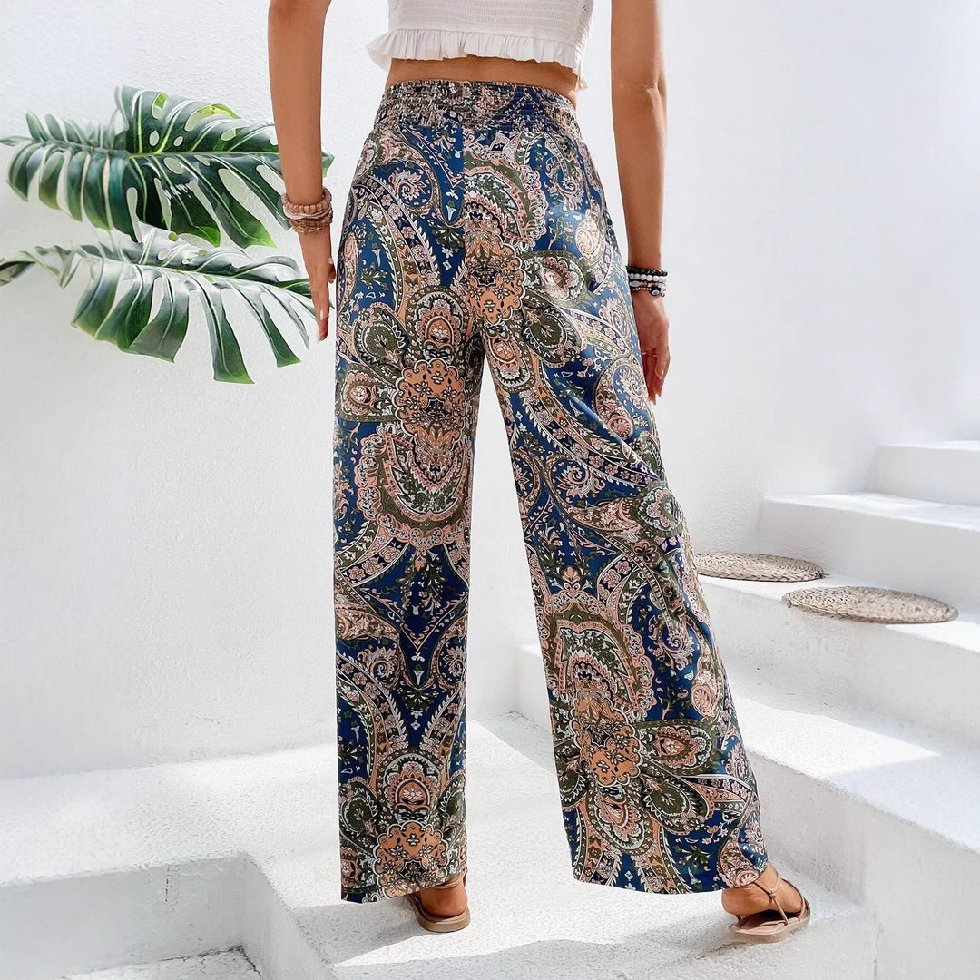 Damen Palazzo-Hose mit weitem Bein, elastischem Smockbund und Paisley-Print Shop Nory