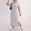 Damen gestreifte Midi-Kleid