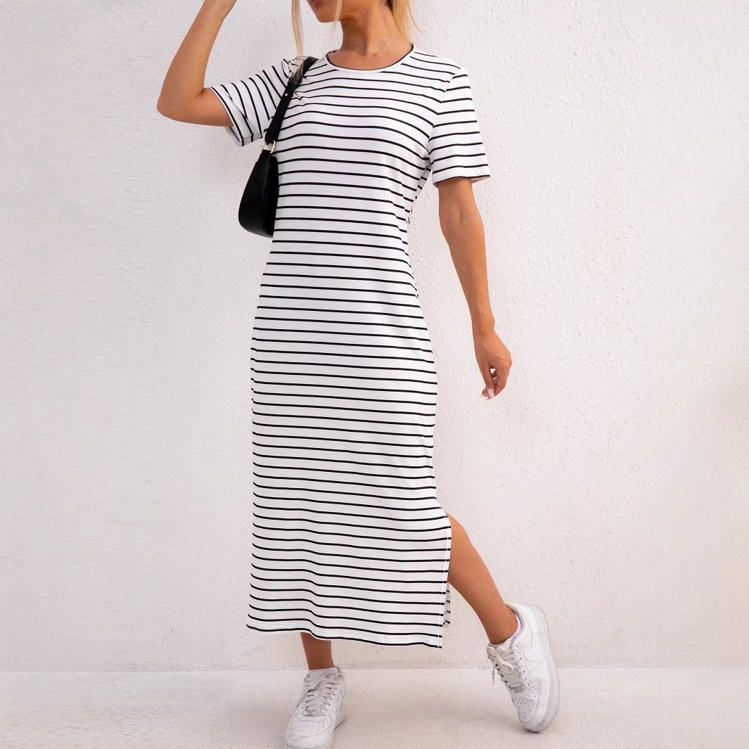 Damen gestreifte Midi-Kleid