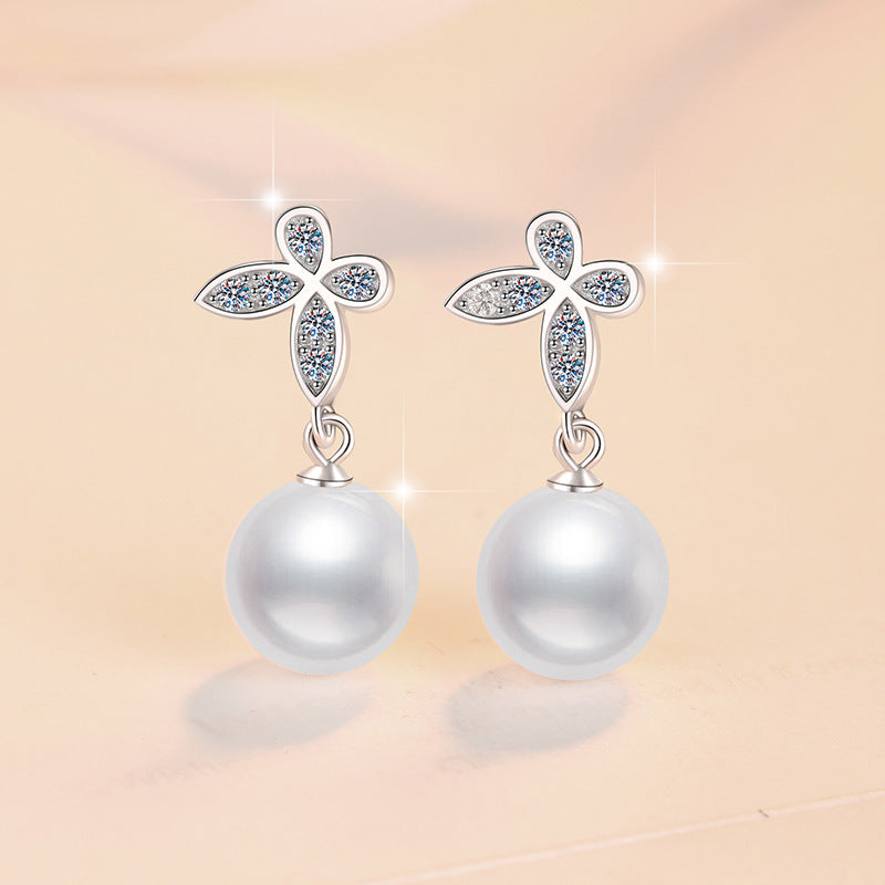 Damen Ohrringe mit eleganten Perlen und kristallverziertem Blattdesign Shop Nory