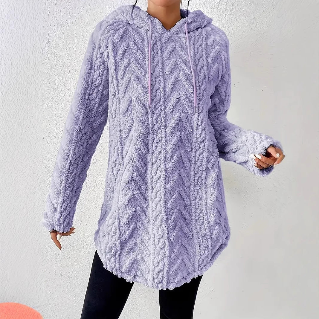 Damen nan kuschelige Kapuzenjacke aus Teddyfleece mit Zopfmuster und gerafftem Saum Shop Nory