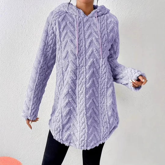 Damen nan kuschelige Kapuzenjacke aus Teddyfleece mit Zopfmuster und gerafftem Saum Shop Nory