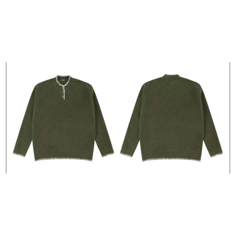 Herren Grobstrick-Henley-Pullover mit Bouclé-Optik und kontrastierten Bündchen Shop Nory