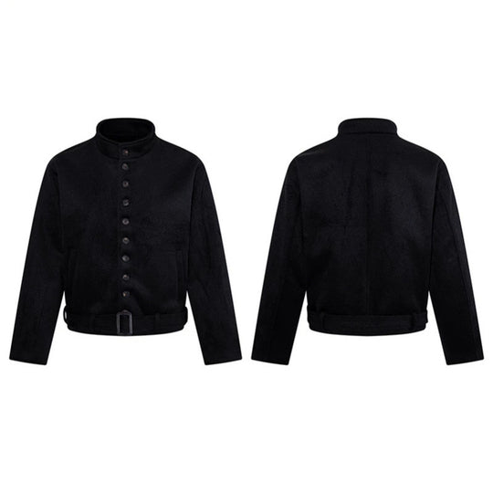 Herren Kurze Wollmix‑Jacke mit Stehkragen, durchgehender Knopfleiste und Taillengürtel Shop Nory