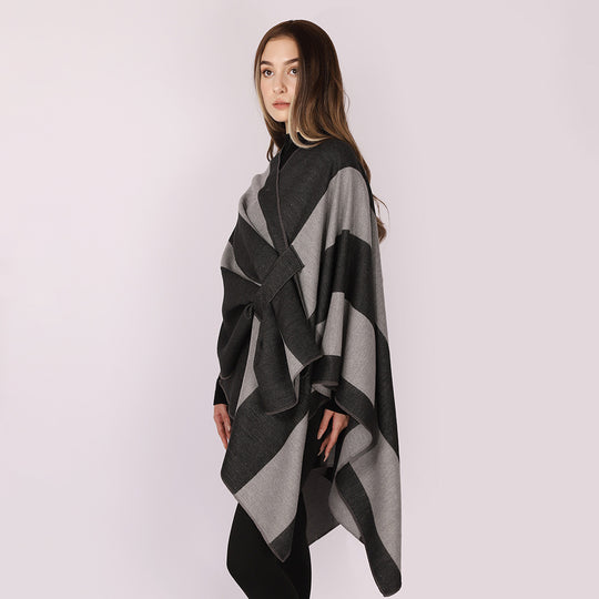 Damen Wickel‑Cape mit breitem Streifenmuster und Bindegürtel Shop Nory