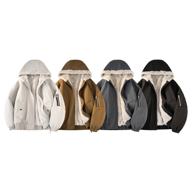 Herren Kapuzen-Bomberjacke mit Teddyfutter, wasserabweisender Außenhülle und Utility-Taschen Shop Nory