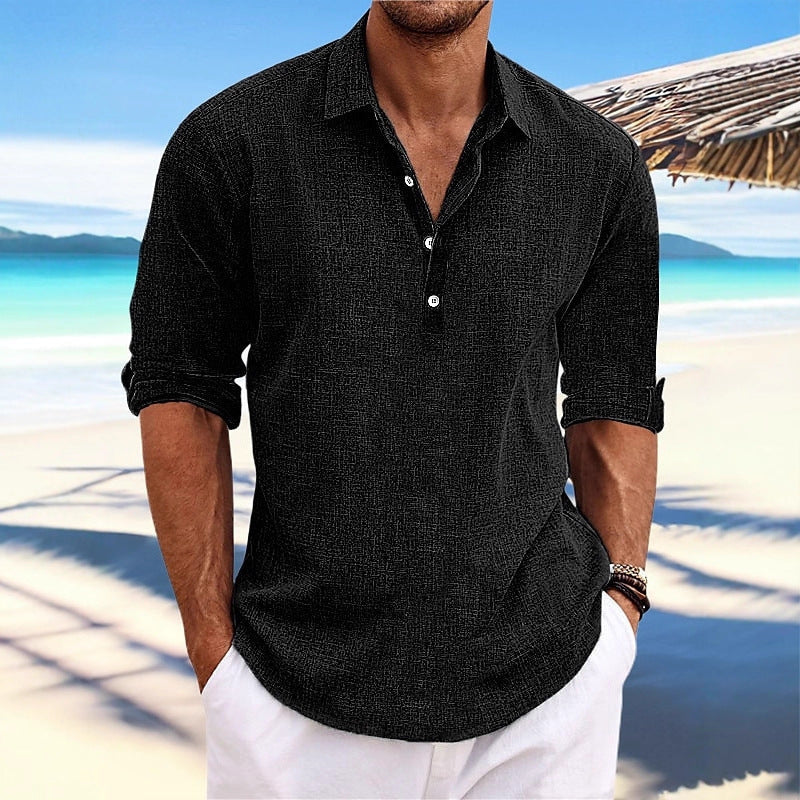 Herren lässiges Langarmhemd mit Knopfleiste und modernen Details Shopnory
