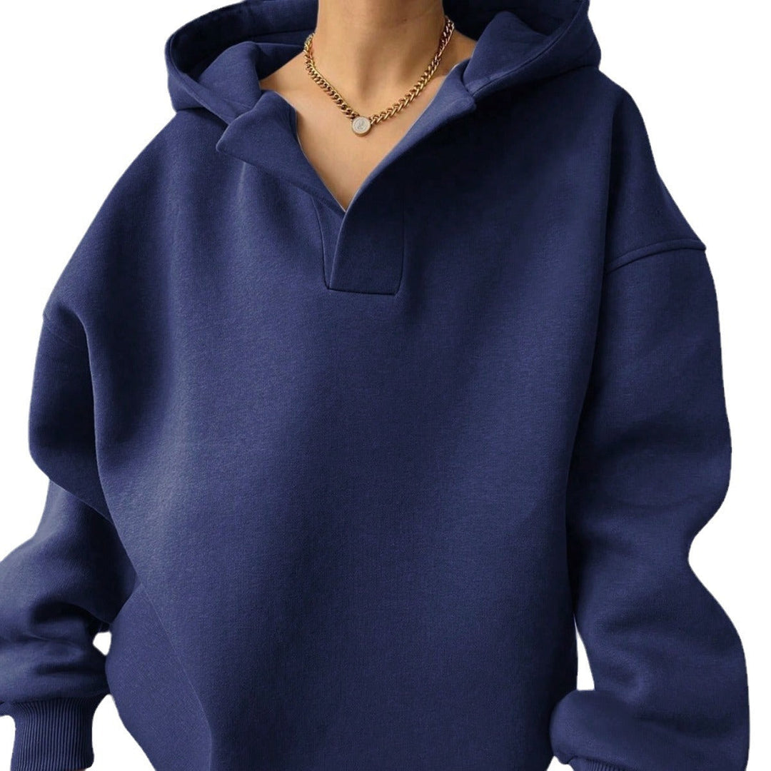 Damen Oversized Hoodie mit kurzem Kragen und praktischen Seitentaschen