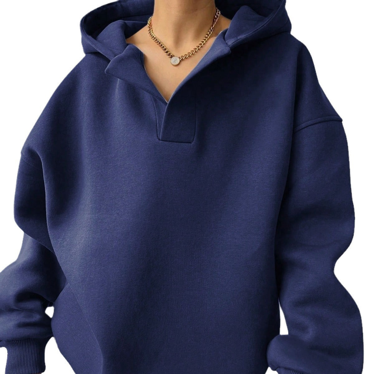 Damen Oversized Hoodie mit kurzem Kragen und praktischen Seitentaschen