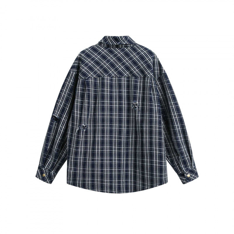 Unisex Boxy-Hemdjacke im karierten Flanell-Look mit aufgesetzten Brusttaschen und Used-Details Shop Nory