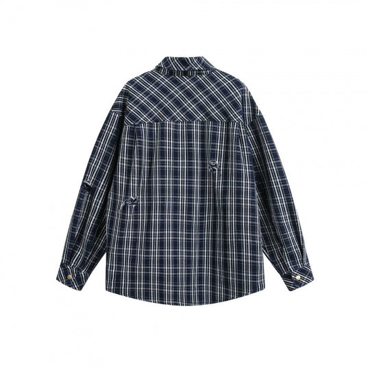 Unisex Boxy-Hemdjacke im karierten Flanell-Look mit aufgesetzten Brusttaschen und Used-Details Shop Nory