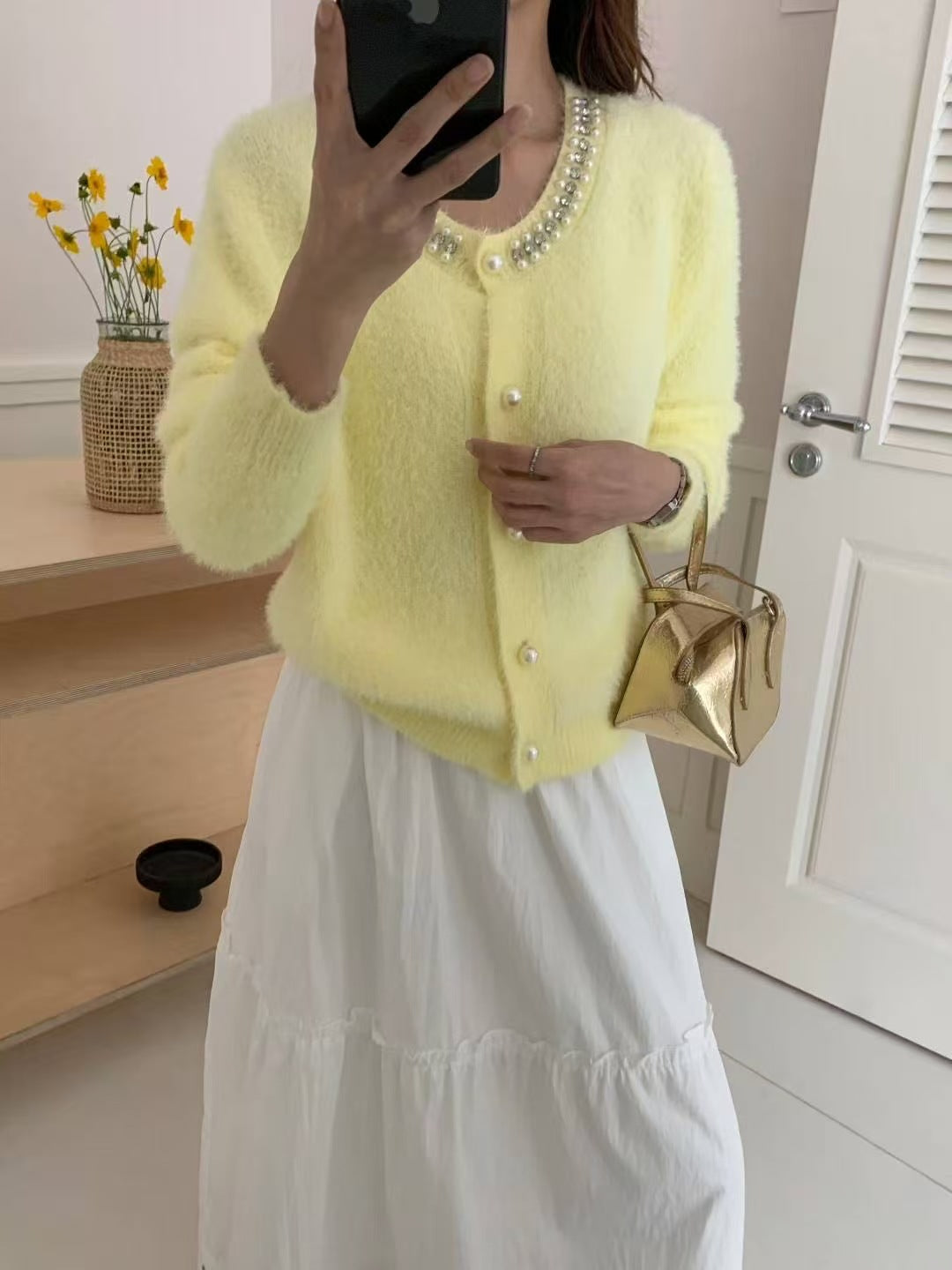 Damen Kuschelige Cardigan mit Perlen-Dekor Shop Nory