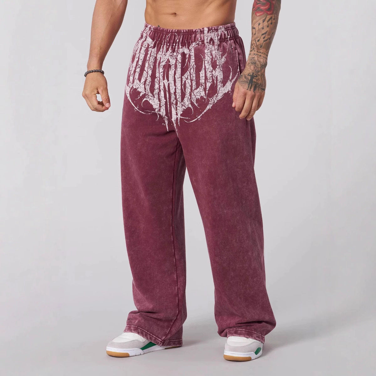 Herren nan weiche gewaschene Jogginghose mit weitem Schnitt und elastischem Bund