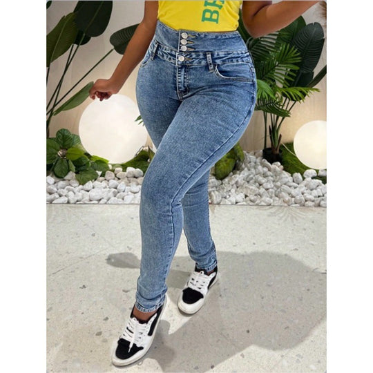 Damen Hochtaillierte Sculpting-Skinny-Jeans mit taillenformendem Überlappungsbund und Push-up-Effekt Shop Nory