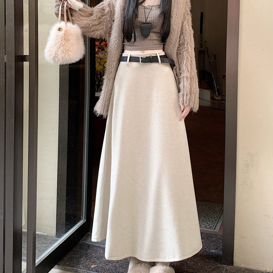 Damen Langer Maxirock mit schwingendem Schnitt und Gürtel Shop Nory
