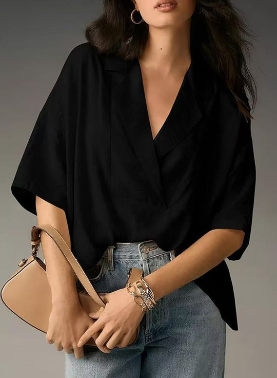 Damen luftige Kurzarmbluse im modernen Oversized-Schnitt