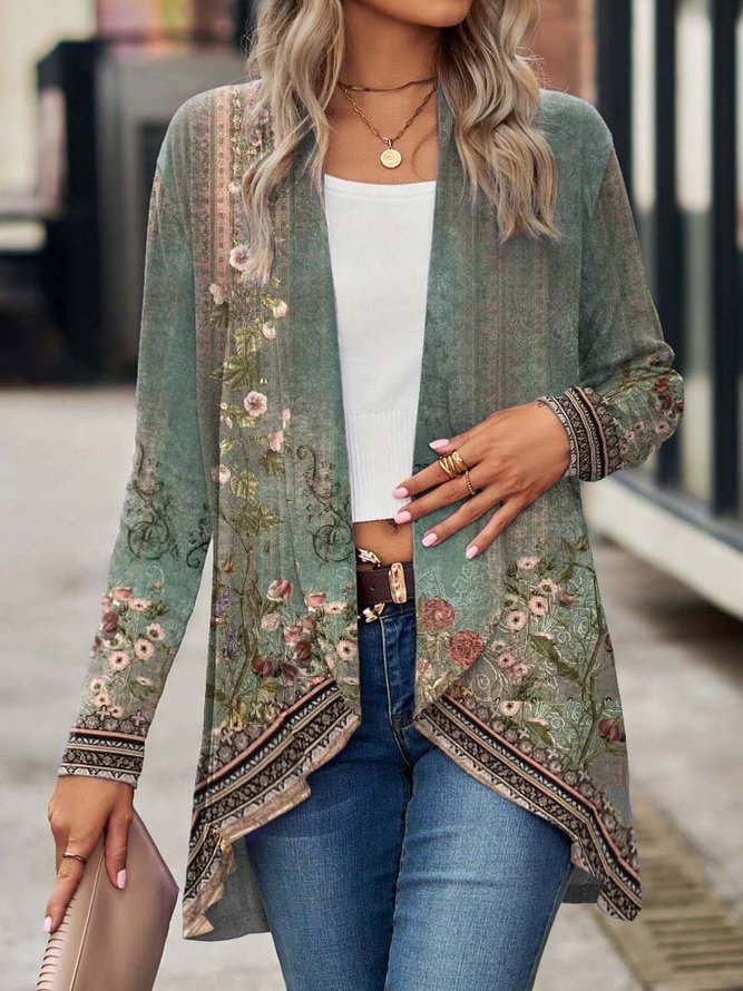 Damen Offene Longjacke mit floralem Design
