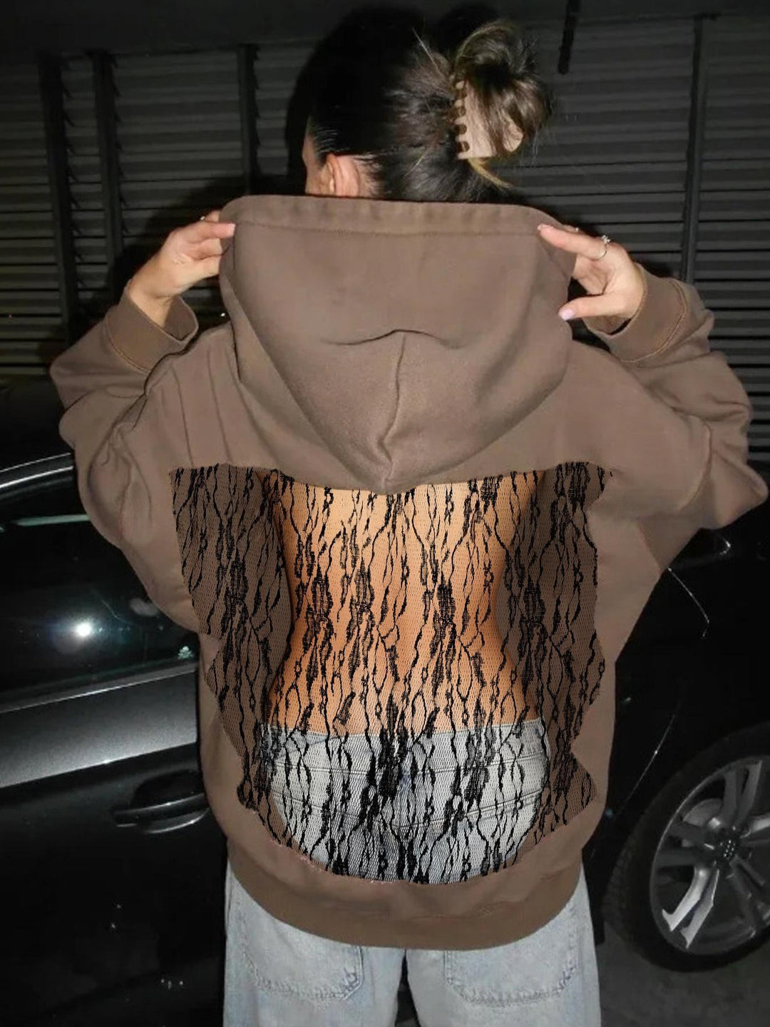 Damen Hoodie mit glitzerndem Mesh-Rückenapplikation Shop Nory