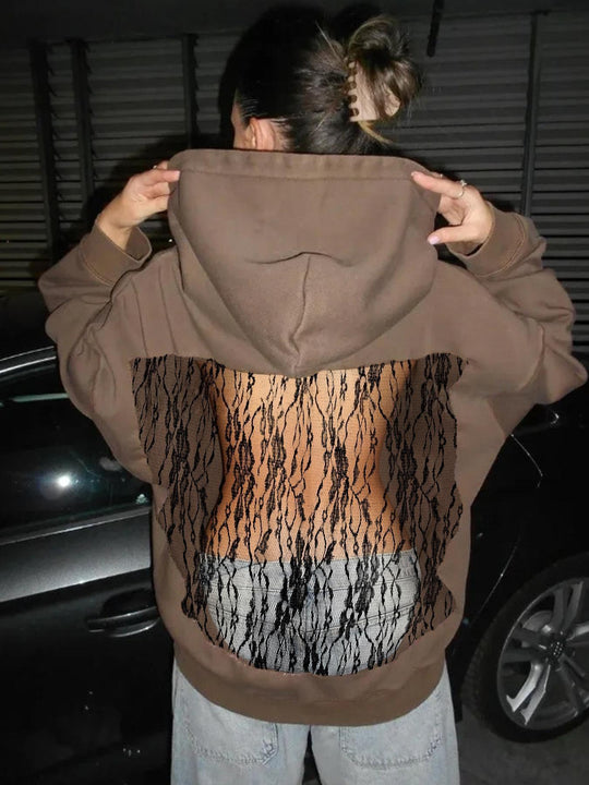Damen Hoodie mit glitzerndem Mesh-Rückenapplikation Shop Nory