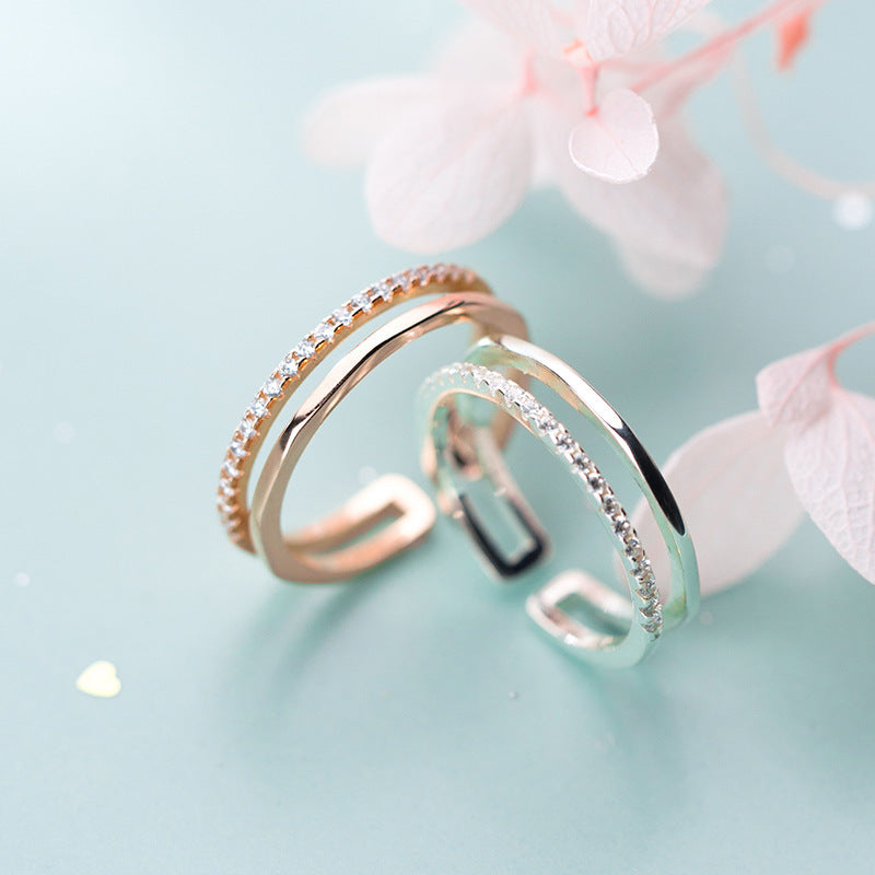 Damen offener Silberring mit elegantem Zirkonia-Besatz Shop Nory
