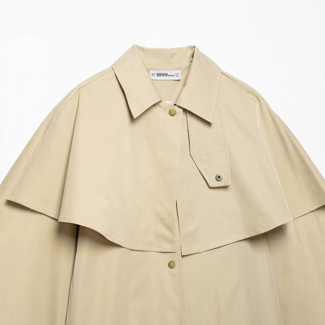 Damen Leichter Trenchcoat mit Schultercape und Druckknopf-Verschluss Shop Nory