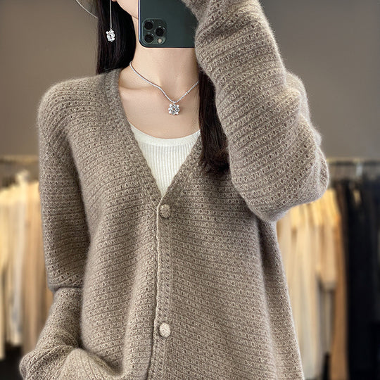 Damen Offener Ajour-Strickcardigan mit dezentem Flauschfinish und kastiger Oversize-Silhouette Shop Nory