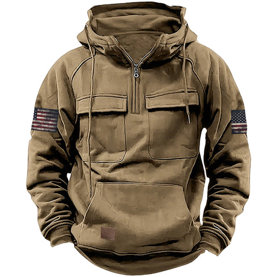 Herren nan Kapuzenpullover mit Halbzip, Cargo-Brusttaschen und Kängurutasche Shop Nory
