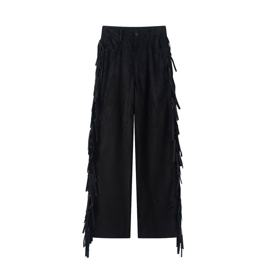 Damen Weite Highwaist-Hose mit seitlichen Fransen und weitem Bein Shop Nory