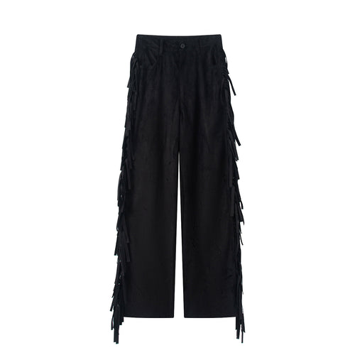 Damen Weite Highwaist-Hose mit seitlichen Fransen und weitem Bein Shop Nory